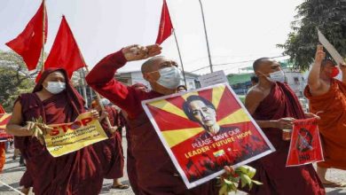 تصویر در اعتراض بودایان میانمار به خشونت‌ها