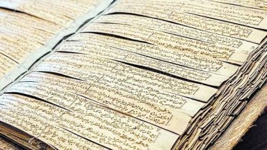 تصویر در نمایش قرآن کتابت شده روی نخل در شارجه