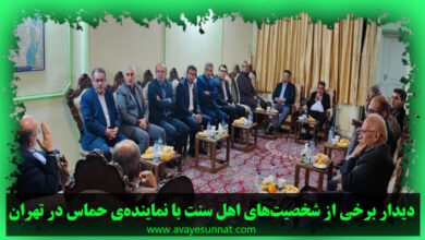 تصویر در دیدار برخی از شخصیت‌های اهل سنت با نماینده‌ی حماس در تهران