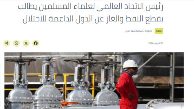 تصویر در رئیس اتحادیه جهانی علمای مسلمان: «صادرات نفت و گاز به کشورهای حامی اسرائیل قطع شود»