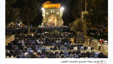 تصویر در اقامه نماز تراویح با مشارکت ۳۵ هزار نفر در مسجد الاقصی
